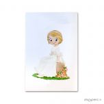 Estampa niña Comunión sentada en banco, precio 25u.